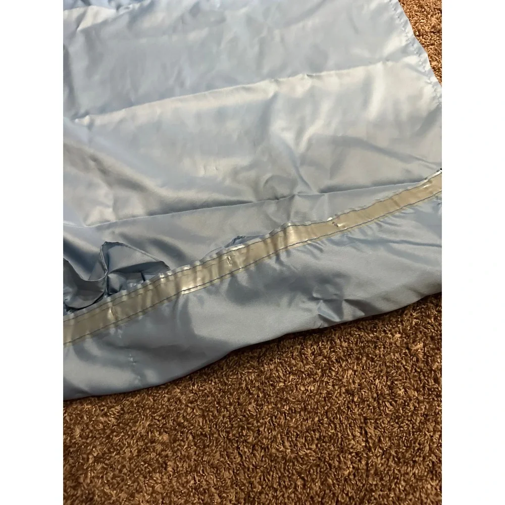 Vtg Blue Ruffled Double Swag Shower Curtain with Tiebacks Valance 67